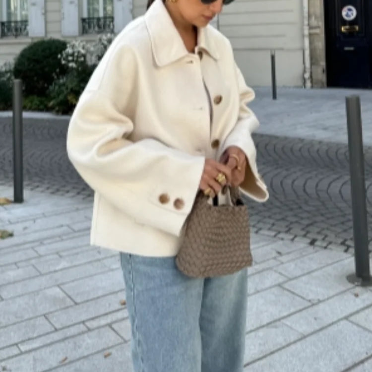 Damen - Stilvolle Jacke - Hochwertige Wollmischung - Übergroße Passform - Elegante Mode für jeden Anlass