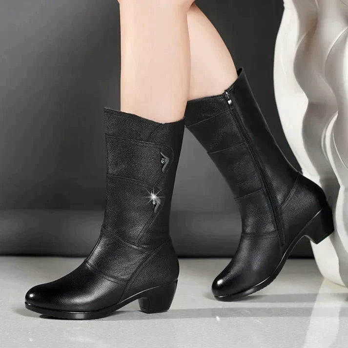Damen - Schwarze Winterstiefel - Rutschfesten Sohle - Warm & Gemütlich - Perfekt für kalte Tage