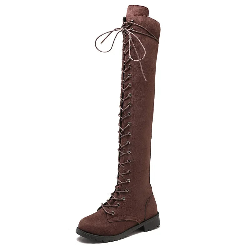 Damen - Über Knie Schnürstiefel - Wildleder - Modische und Bequeme Stiefel für jeden Anlass