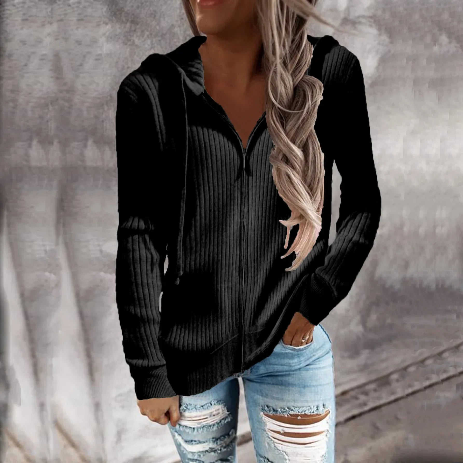 Damen - Winter-Kapuzenpullover mit Reißverschluss - Kuscheliger Stoff - Gemütlicher Stil für kalte Tage