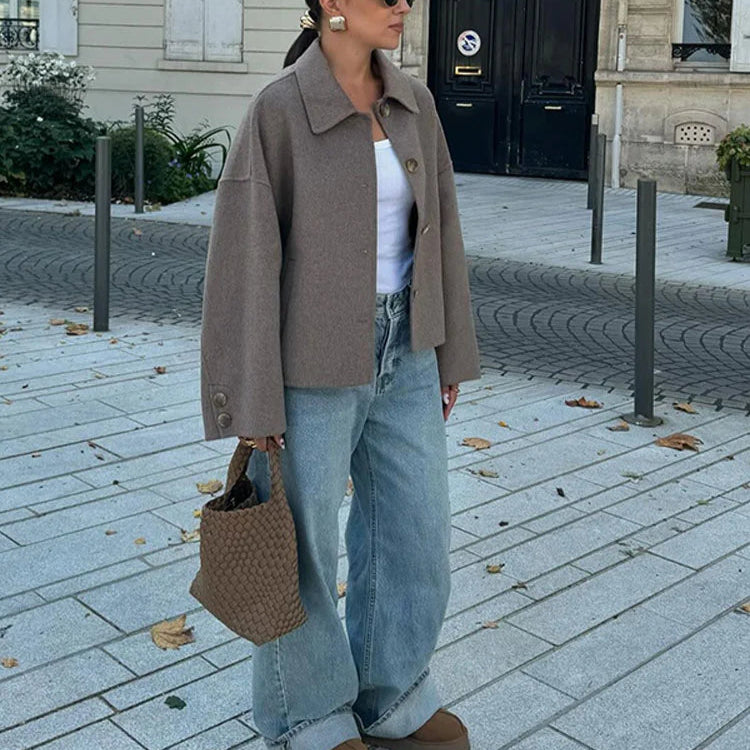 Damen - Stilvolle Jacke - Hochwertige Wollmischung - Übergroße Passform - Elegante Mode für jeden Anlass