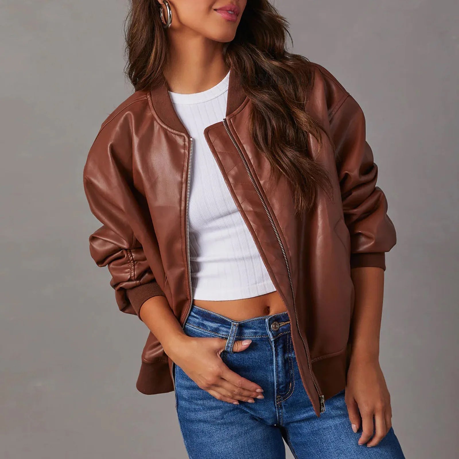 Damen - Lässige Bomberjacke - Leichtem Material - Übergrößel - Stylische Passform für jeden Anlass