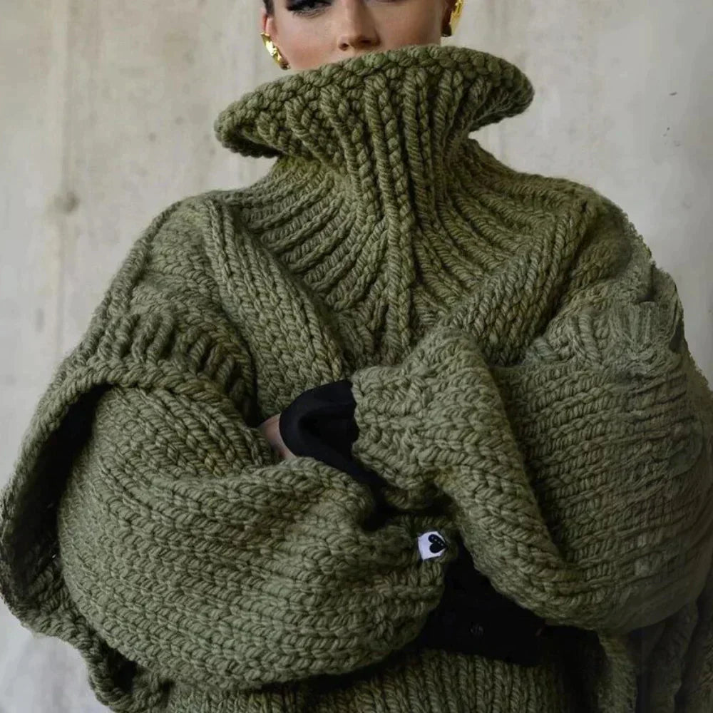 Damen - Grobstrick Rollkragenpullover - Wollmischung - Übergröße - Bequemer, stylischer Pullover für kalte Tage