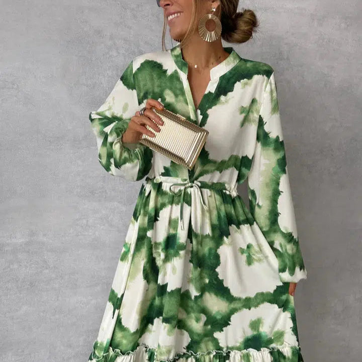 Damen - Maxikleid - Weichem Stoff - Fließendes Design mit langen Ärmeln und V-Ausschnitt - Stilvoll für jeden Anlass
