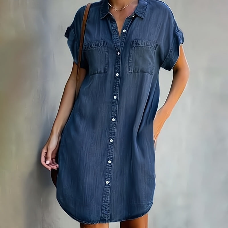 Damen - Mini Button-Down Hemdkleid - Bequemer Baumwollstoff - Zeitlose Eleganz für jede Gelegenheit