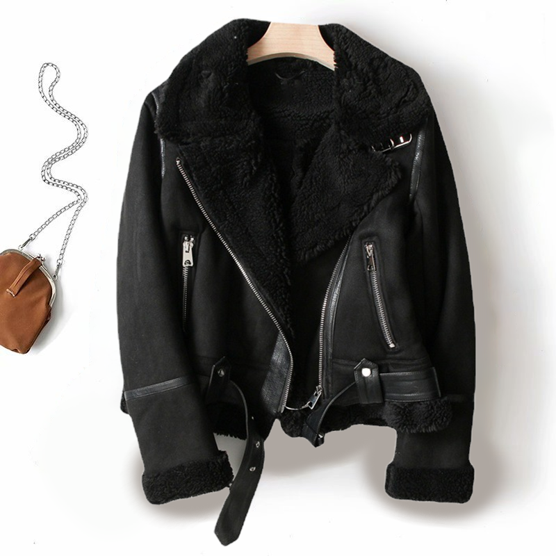 Damen - Bikerjacke - Asymmetrischer Reißverschluss & Gefütterter Kragen - Stylische Lederjacke