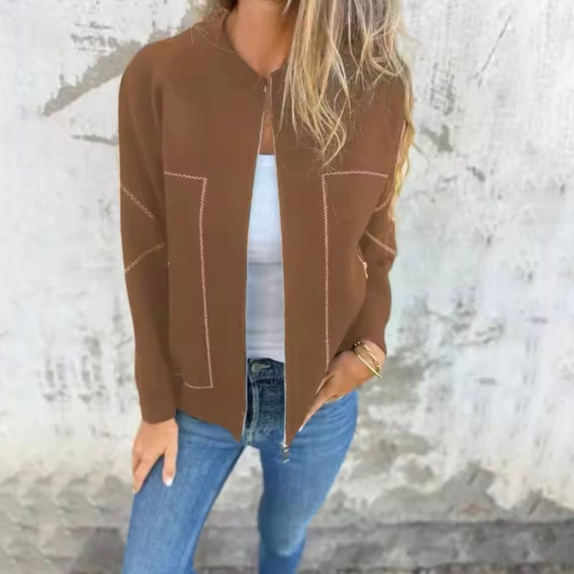 Damen - Stylische Jacke - Reißverschluss - Bequemer Stoff - Perfekt für jeden Anlass