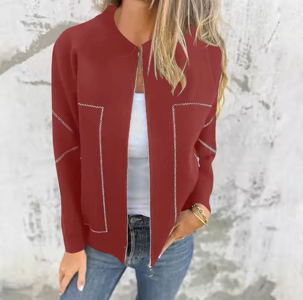 Damen - Stylische Jacke - Reißverschluss - Bequemer Stoff - Perfekt für jeden Anlass