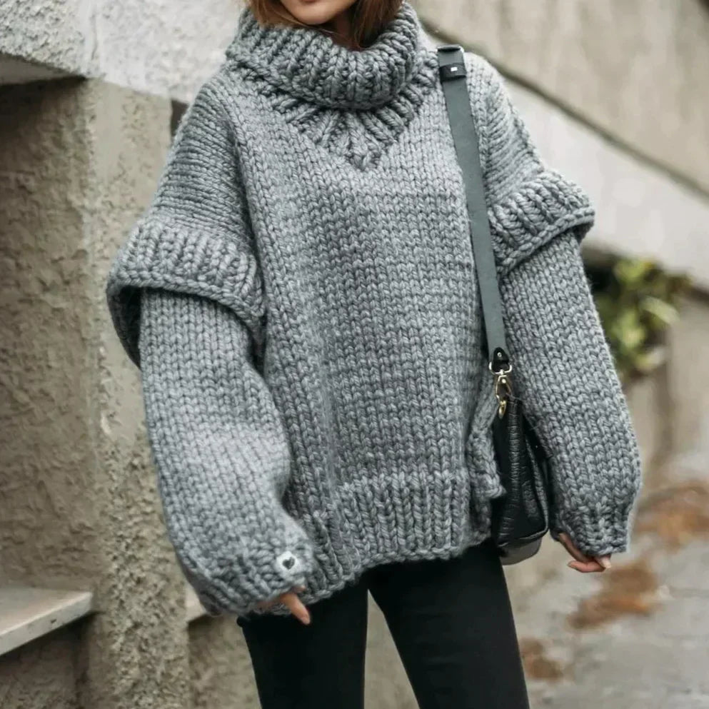 Damen - Grobstrick Rollkragenpullover - Wollmischung - Übergröße - Bequemer, stylischer Pullover für kalte Tage