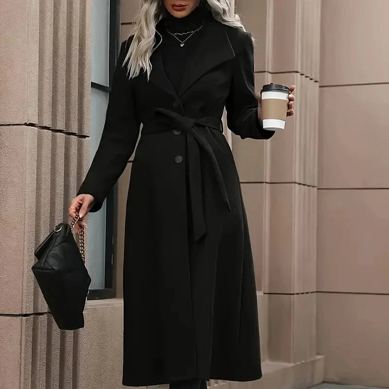 Damen - Langer Trenchcoat mit Gürtel - Maßgeschneiderter Schnitt - Eleganter Übergangslook