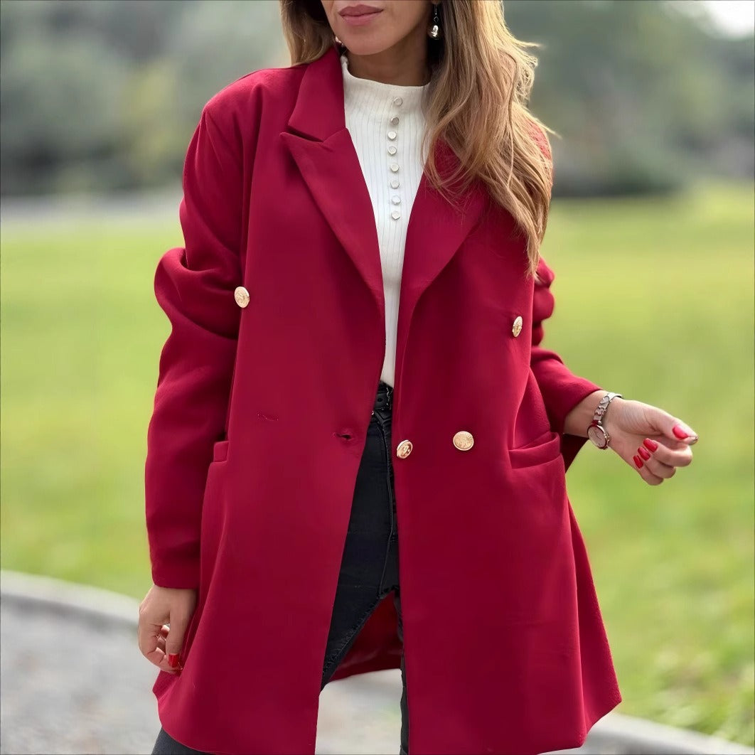 Damen - Übergroßer Blazermantel - Zweireihiger Stil - Eleganter Look für jede Gelegenheit