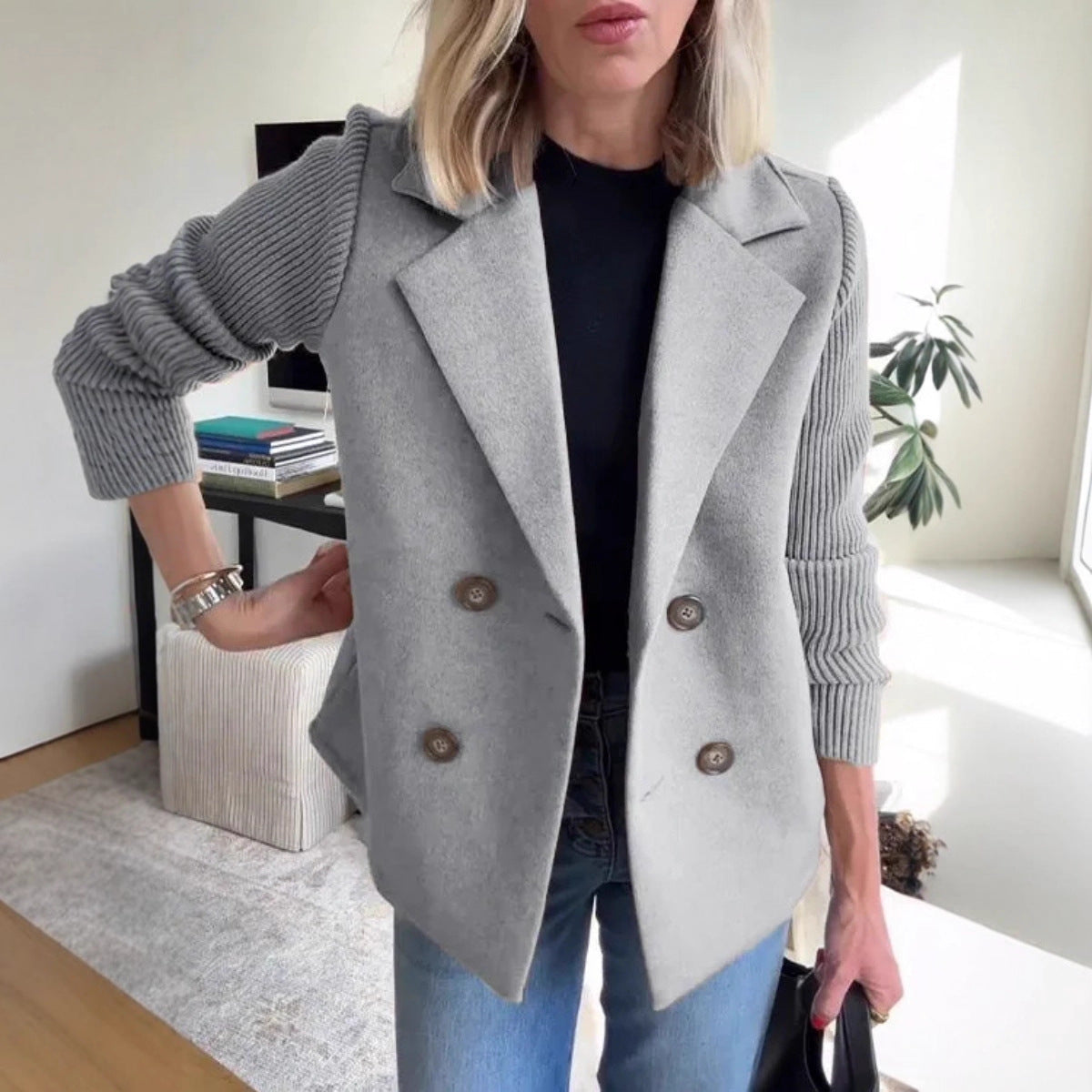 Damen - Blazerjacke - Puffärmeln - Elegante Wollmischung - Stilvolle Damenmode