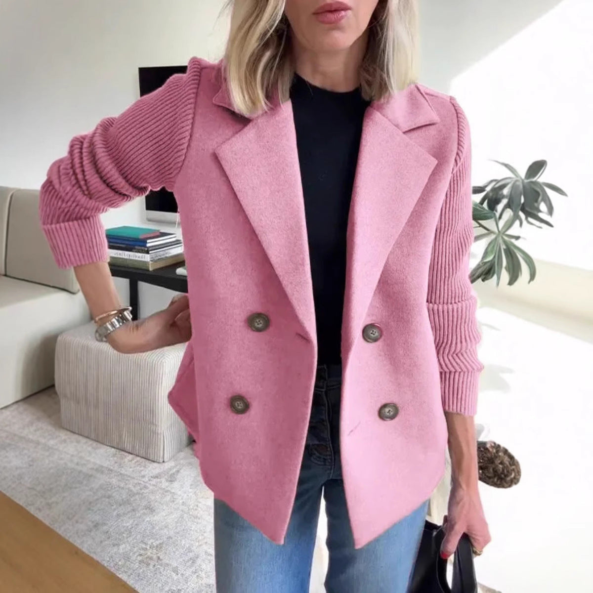 Damen - Blazerjacke - Puffärmeln - Elegante Wollmischung - Stilvolle Damenmode