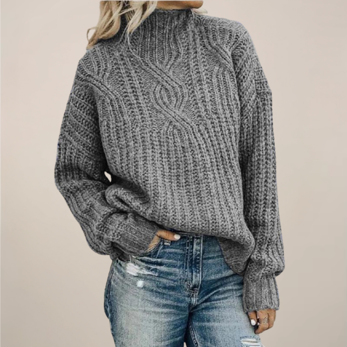 Damen - Pullover - Zopfstrick - Rundhalsausschnitt - Entspanntes Fit für jeden Anlass