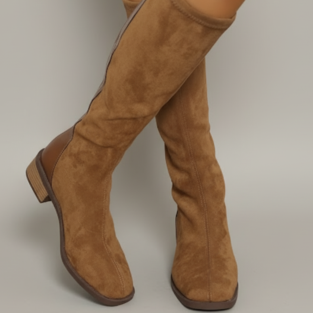 Damen - Klassische kniehohe Stiefel - Wildleder - Eleganter Blockabsatz für stilvolle Auftritte