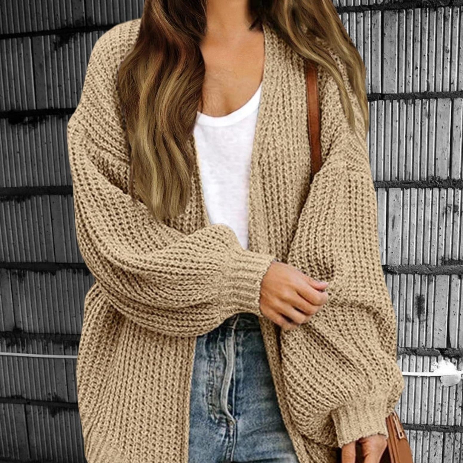 Damen - Strickjacke mit offener Vorderseite - Übergröße Stil - Vielseitige Mode für jede Gelegenheit