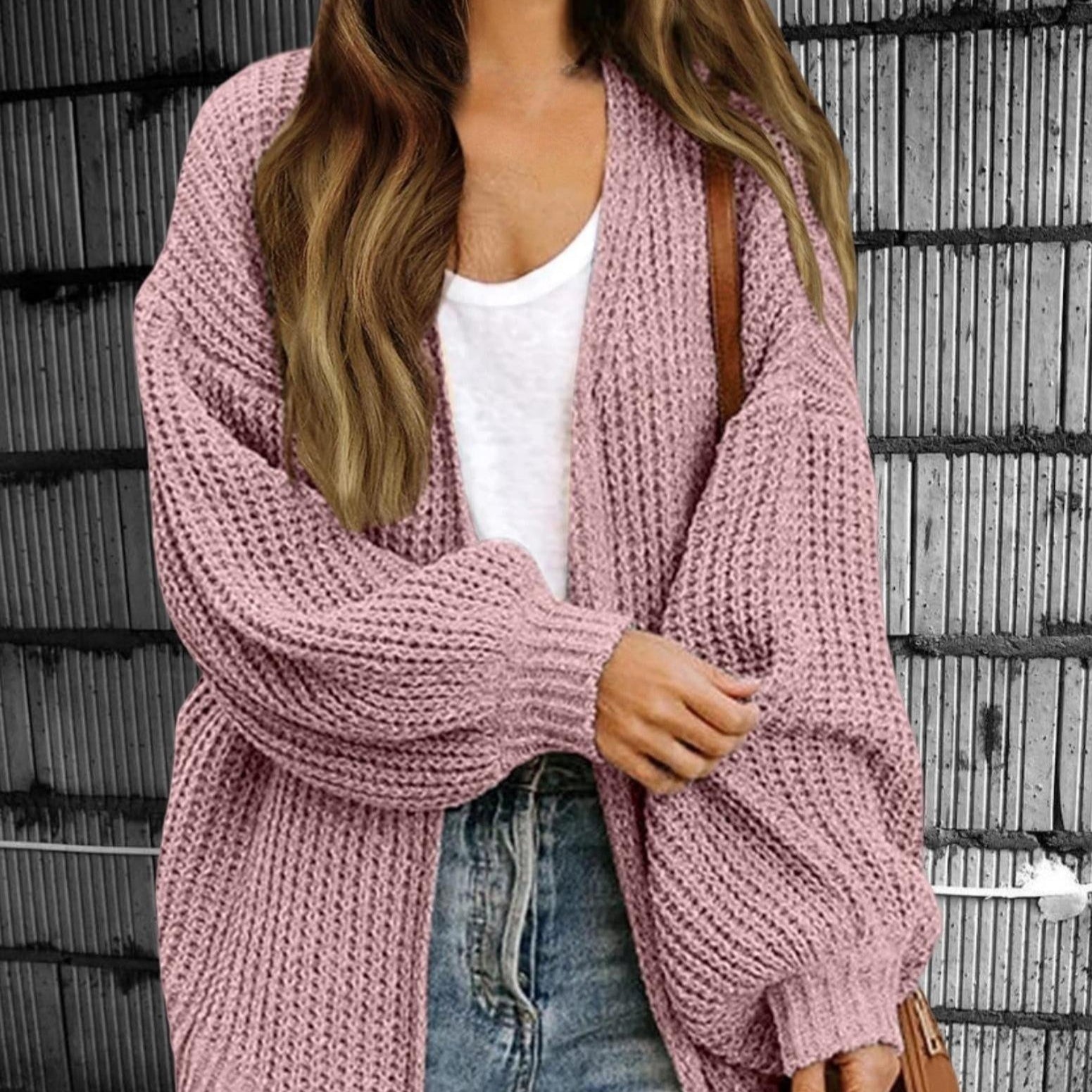 Damen - Strickjacke mit offener Vorderseite - Übergröße Stil - Vielseitige Mode für jede Gelegenheit