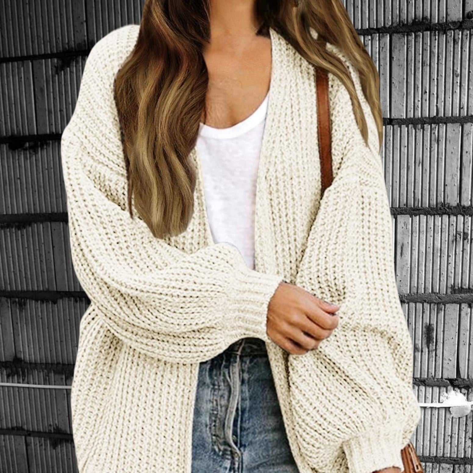 Damen - Strickjacke mit offener Vorderseite - Übergröße Stil - Vielseitige Mode für jede Gelegenheit