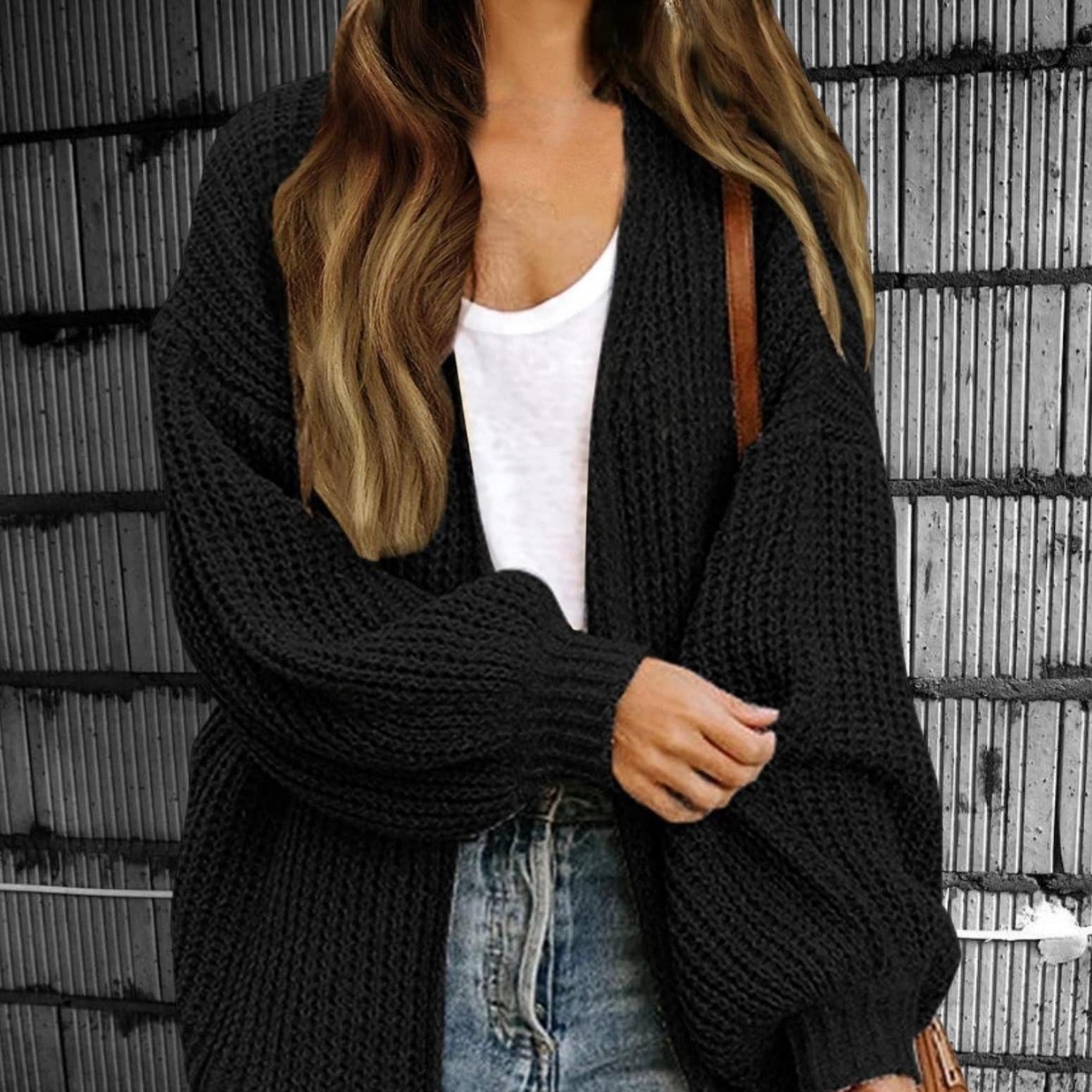 Damen - Strickjacke mit offener Vorderseite - Übergröße Stil - Vielseitige Mode für jede Gelegenheit