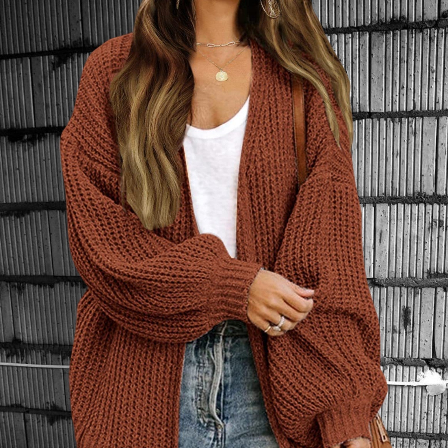 Damen - Strickjacke mit offener Vorderseite - Übergröße Stil - Vielseitige Mode für jede Gelegenheit