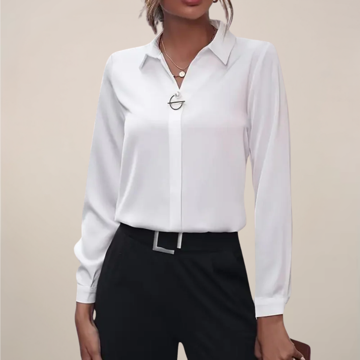 Damen - Langarmbluse - Kragen - Unifarbenes Design - Elegante Bluse für jeden Anlass