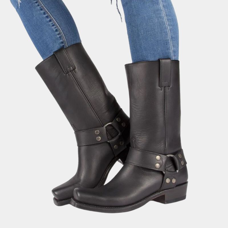 Damen - Mid-Calf Stiefel - Schnalle - Stylischer Harness-Look für jeden Anlass