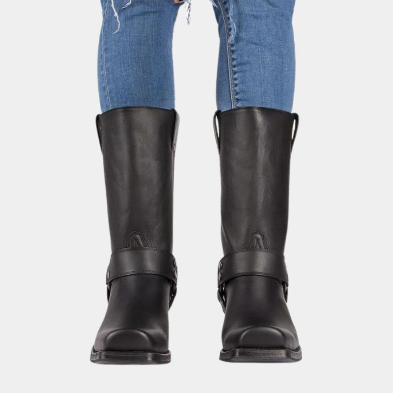Damen - Mid-Calf Stiefel - Schnalle - Stylischer Harness-Look für jeden Anlass