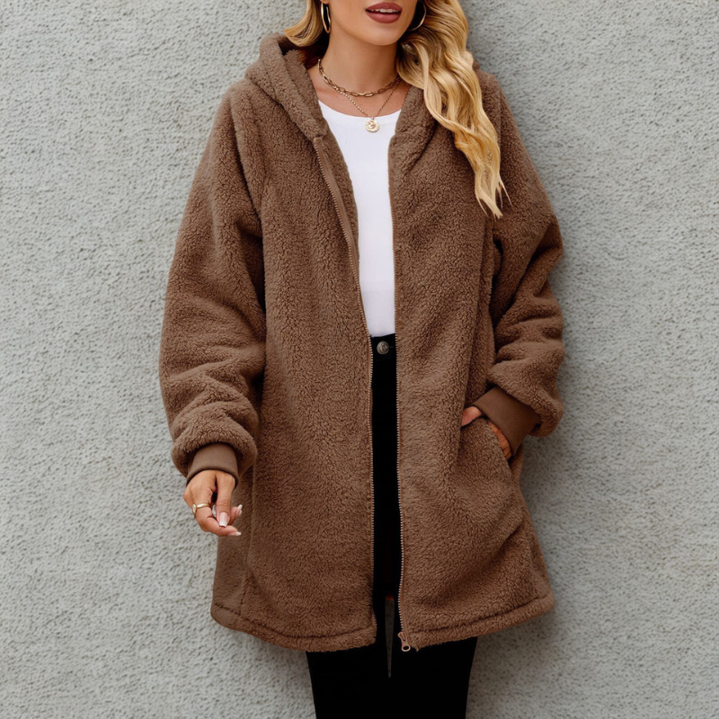 Damen - Plüsch Kapuzenjacke - Übergroße Schnitt - Bequeme und Kuschelige Mode für Jeden Tag