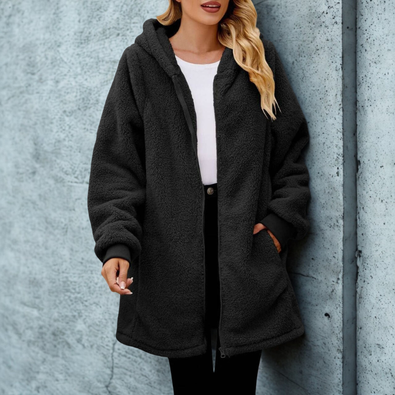Damen - Plüsch Kapuzenjacke - Übergroße Schnitt - Bequeme und Kuschelige Mode für Jeden Tag