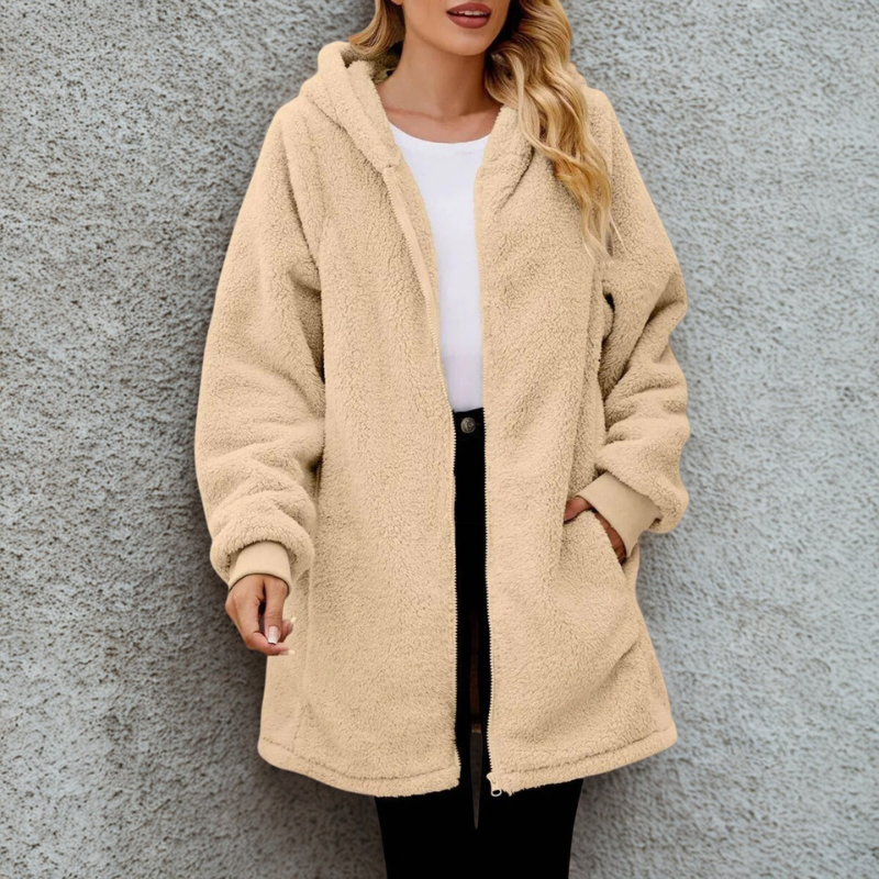 Damen - Plüsch Kapuzenjacke - Übergroße Schnitt - Bequeme und Kuschelige Mode für Jeden Tag