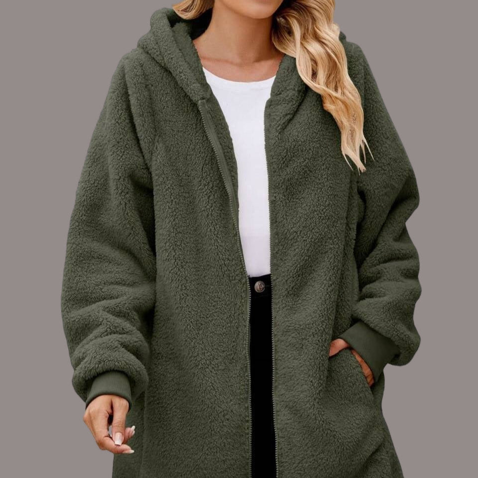 Damen - Plüsch Kapuzenjacke - Übergroße Schnitt - Bequeme und Kuschelige Mode für Jeden Tag