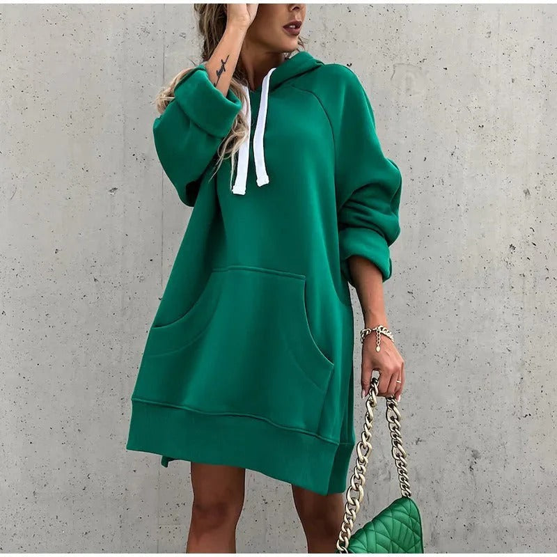 Damen - Übergroßes Kapuzenkleid - Baumwollmischung - Bequem und stylisch für jeden Anlass