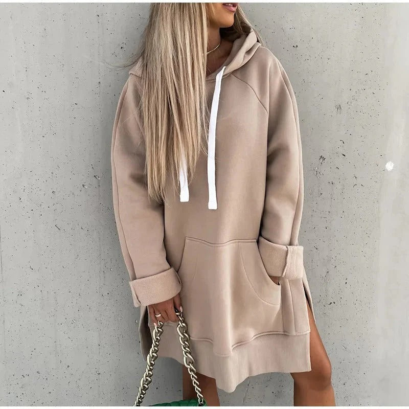Damen - Übergroßes Kapuzenkleid - Baumwollmischung - Bequem und stylisch für jeden Anlass