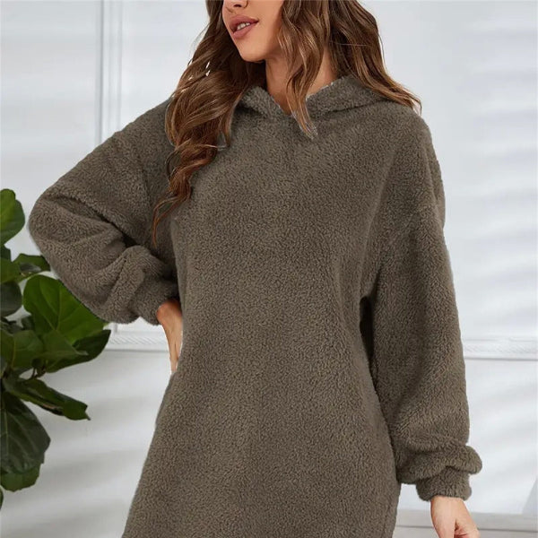 Damen - Übergroßes Kleid mit Kapuze - Weichem Fleece - Bequem und stylisch für jeden Anlass
