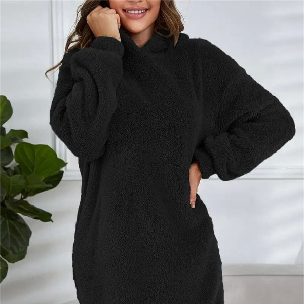 Damen - Übergroßes Kleid mit Kapuze - Weichem Fleece - Bequem und stylisch für jeden Anlass