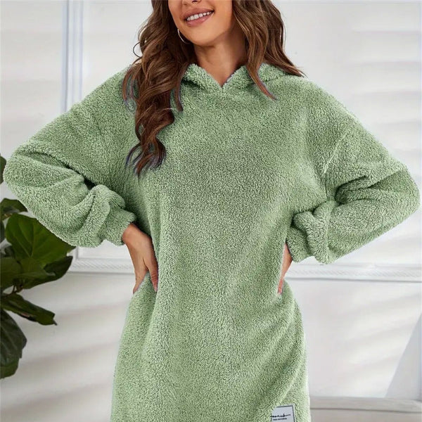 Damen - Übergroßes Kleid mit Kapuze - Weichem Fleece - Bequem und stylisch für jeden Anlass