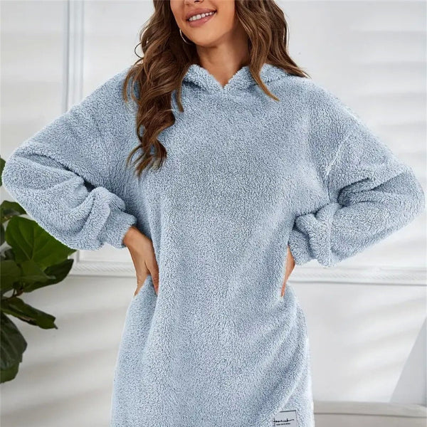Damen - Übergroßes Kleid mit Kapuze - Weichem Fleece - Bequem und stylisch für jeden Anlass