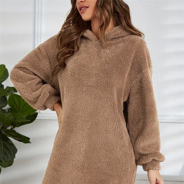 Damen - Übergroßes Kleid mit Kapuze - Weichem Fleece - Bequem und stylisch für jeden Anlass