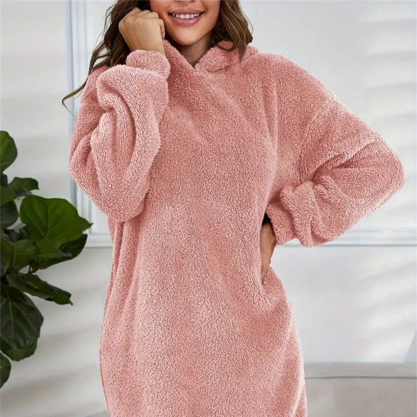 Damen - Übergroßes Kleid mit Kapuze - Weichem Fleece - Bequem und stylisch für jeden Anlass