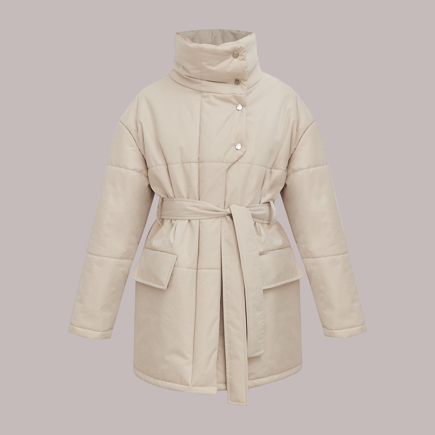 Damen - Gesteppte Baumwolljacke - Übergröße mit Gürtel - Stilvolle und Bequeme Oberbekleidung