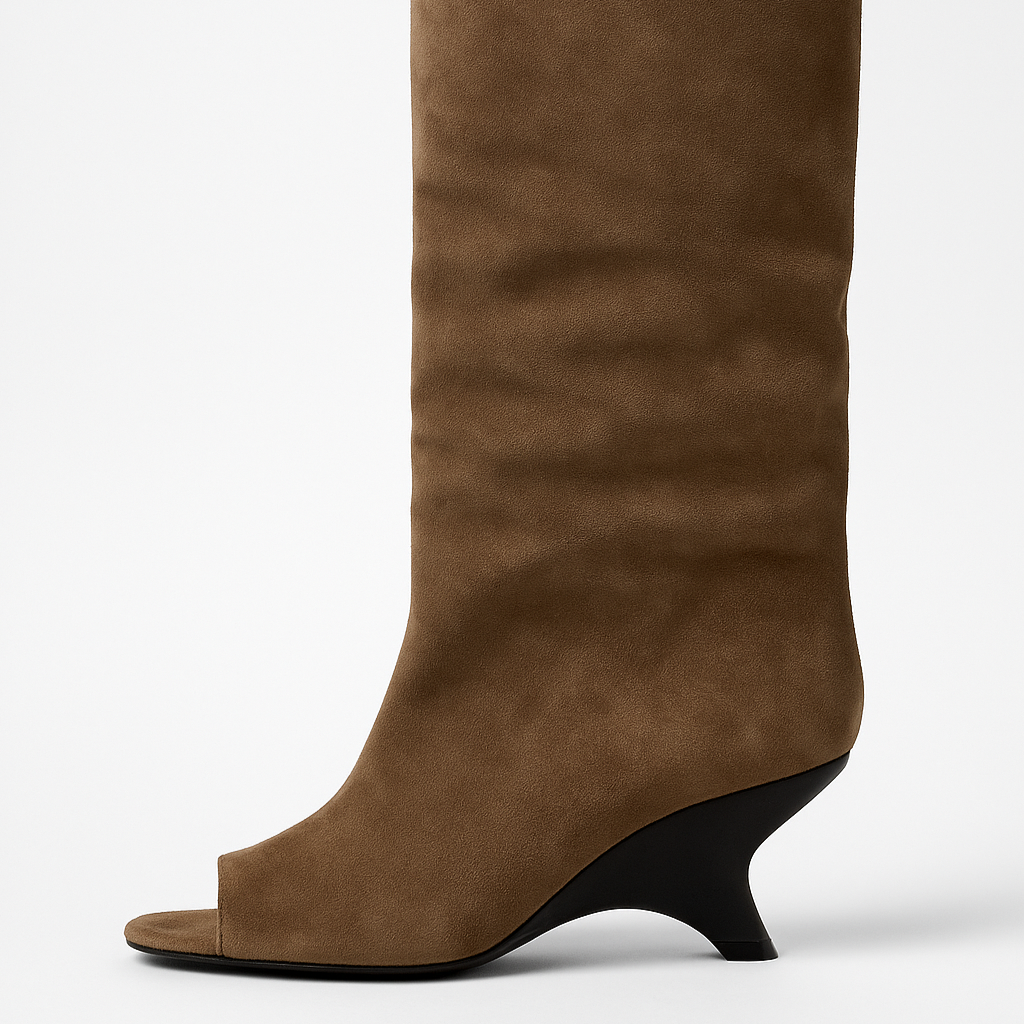 Damen - Kniehohe Keilstiefel - Piepenspritze - Slouchy Stil für einen lässigen Look
