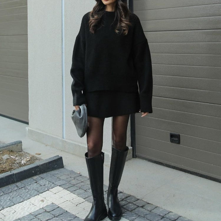 Damen - Strickpullover und Rock im Set - Langarm Mini - Bequemes Outfit für stilvolle Looks