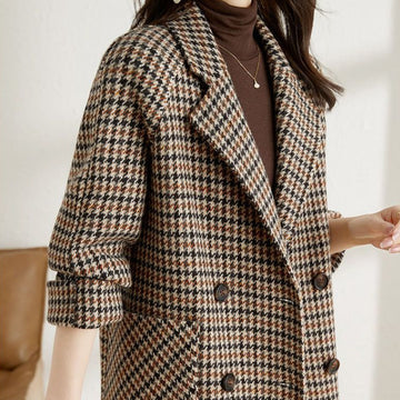 Damen - Klassischer langer karierter Blazer - Hochwertiger Herbststil - Eleganter Look für den Alltag