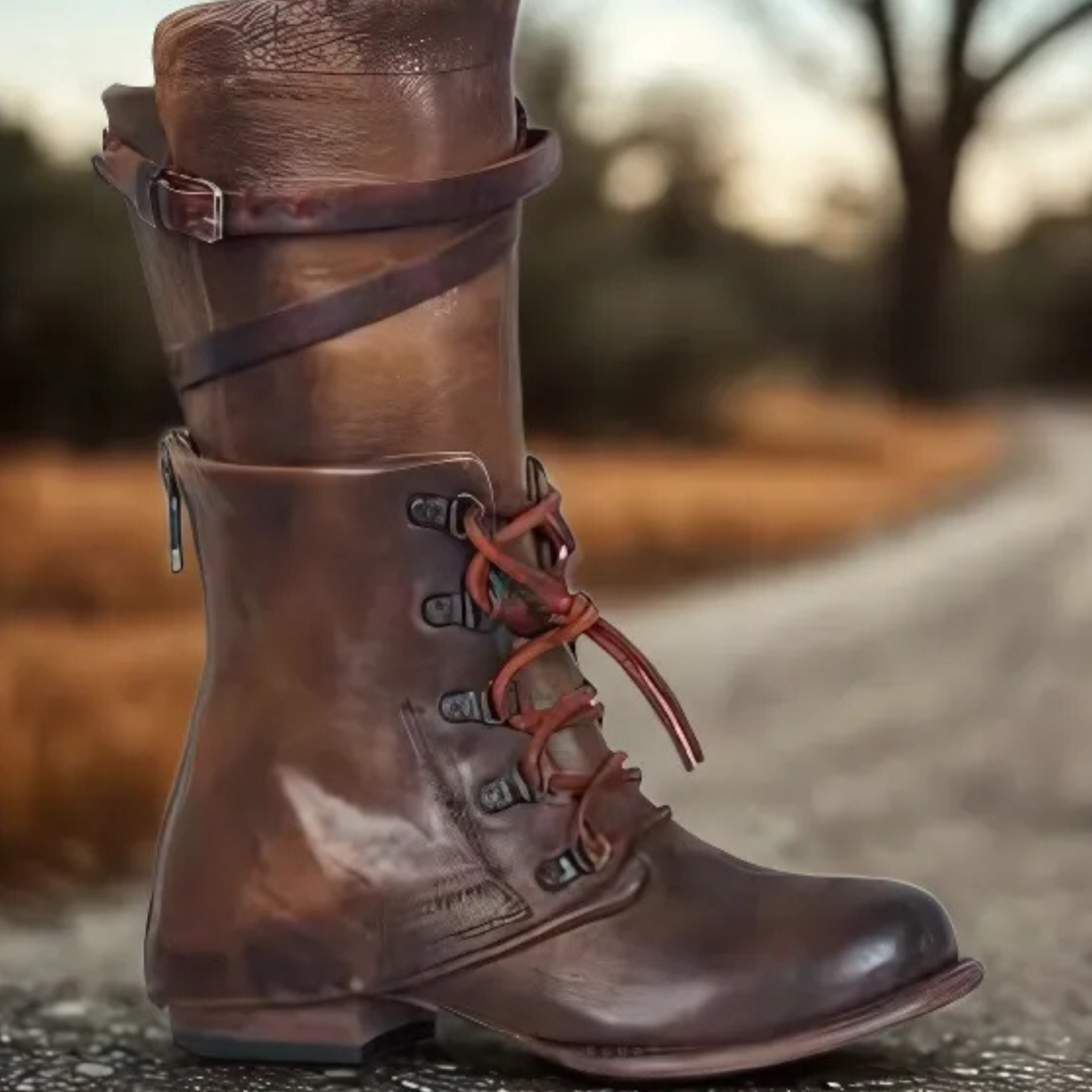 Frauen - Halbhohe Schnürstiefel mit Schnallenriemen - Trendy und Bequem für jeden Anlass