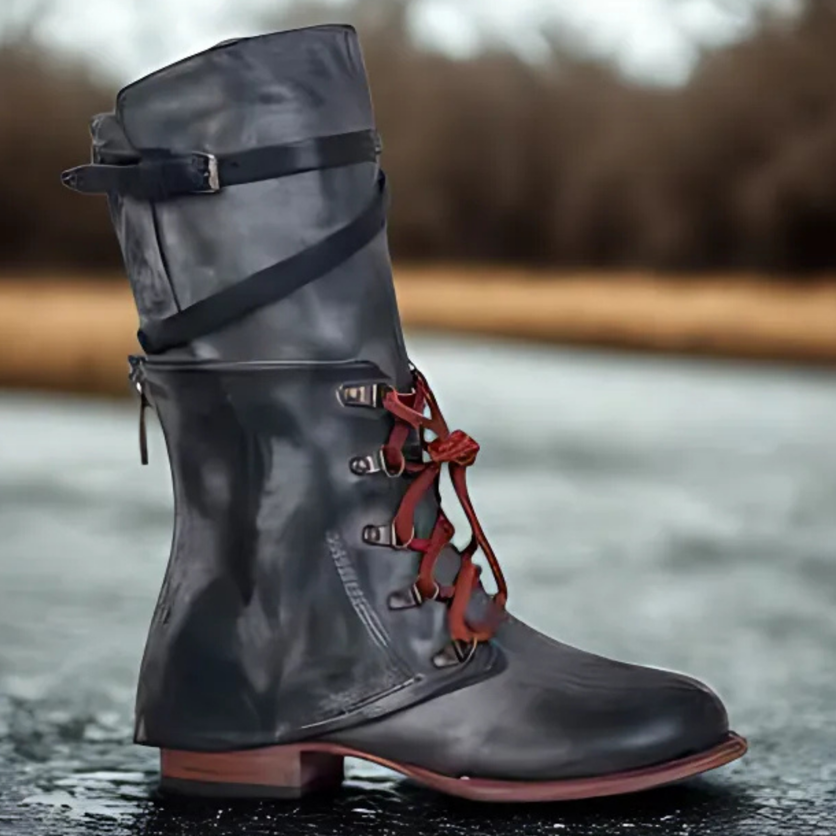 Frauen - Halbhohe Schnürstiefel mit Schnallenriemen - Trendy und Bequem für jeden Anlass