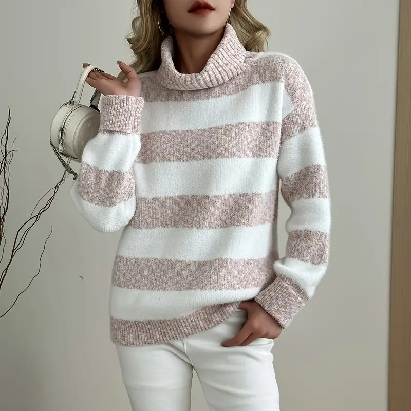Damen - Rollkragenpullover Sweatshirt - Plüsch Strick - Bequem, Warm und Stilvoll für Jeden Anlass