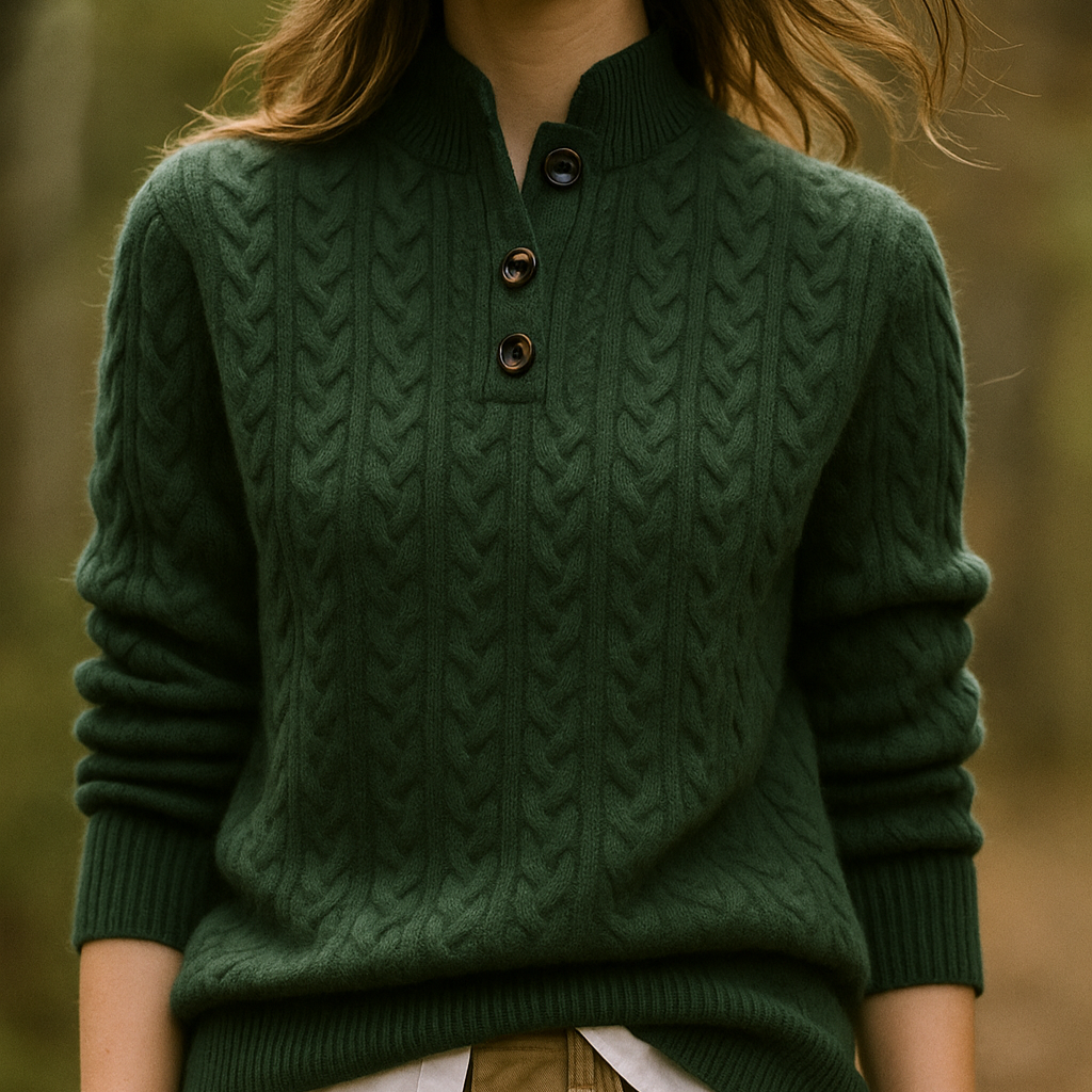 Damen - Pullover - Zopfstrick Stil - Trichterhals - Bequeme und modische Strickmode für jeden Anlass