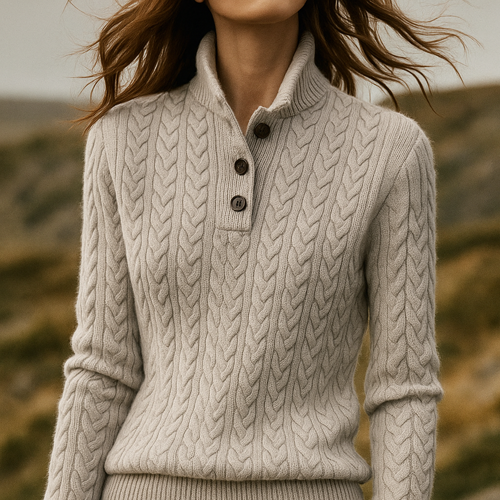 Damen - Pullover - Zopfstrick Stil - Trichterhals - Bequeme und modische Strickmode für jeden Anlass