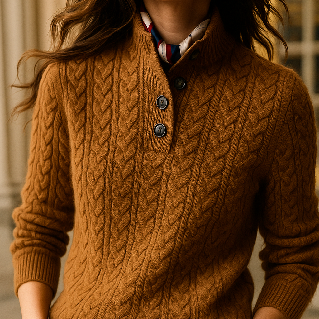 Damen - Pullover - Zopfstrick Stil - Trichterhals - Bequeme und modische Strickmode für jeden Anlass