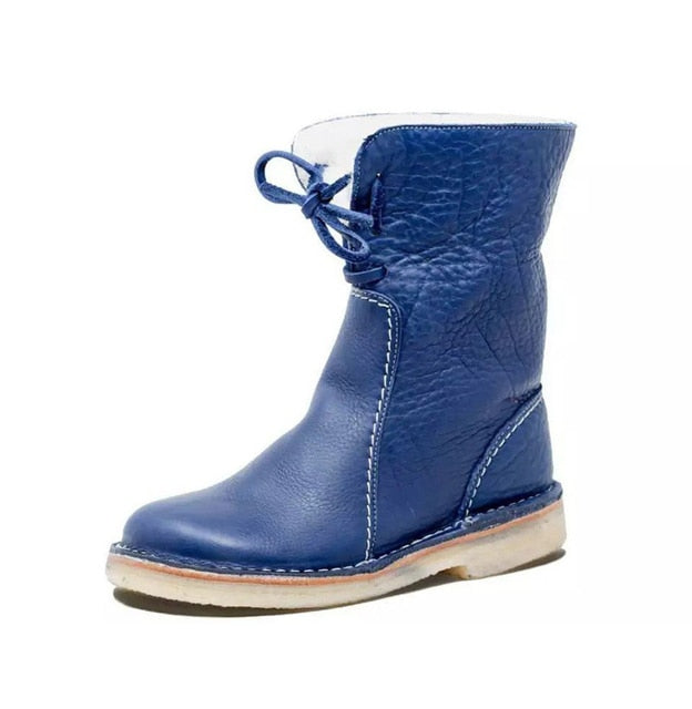 Damen - Mit Shearling gefütterte Stiefelette - Leder - Faltbare Manschette - Stilvolle und Bequeme Boots